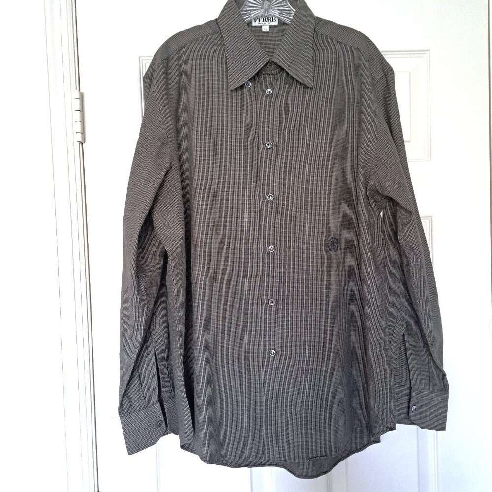 Gianfranco Ferre F Logo Cotton Tab Collar Shirt Gray Italy Vintage Size 43/17